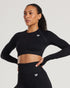Power Top Corto de Manga Larga Negro para Mujer vista frontal
