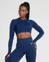 Power Crop Top de Manga Larga Azul Zafiro para Mujer vista frontal