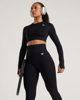 Power Top Corto de Manga Larga Negro para Mujer diseño moderno