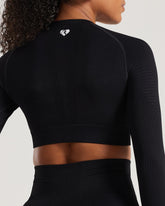 Power Top Corto de Manga Larga Negro para Mujer estilo deportivo