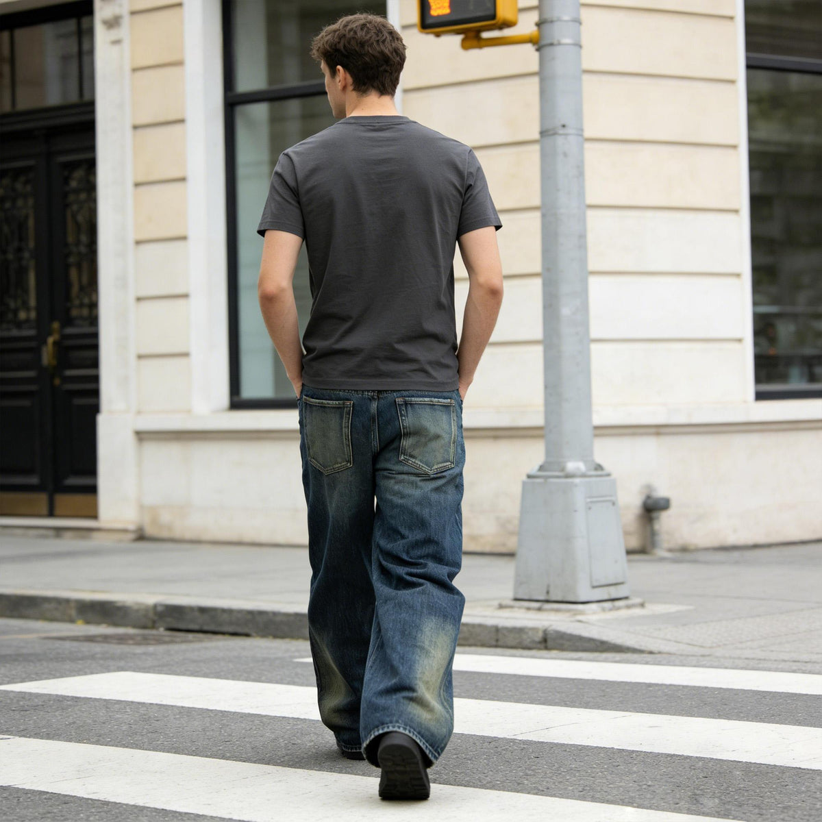 Jeans Retro de Pierna Ancha para Hombre lavado