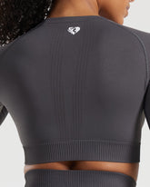 Power Crop Top de Manga Larga Grafito para Mujer estilo fitness