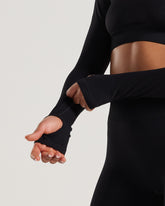 Power Top Corto de Manga Larga Negro para Mujer crop top