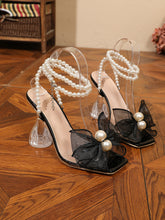 Sandalias de Tacón Grueso Transparentes con Perlas modernas