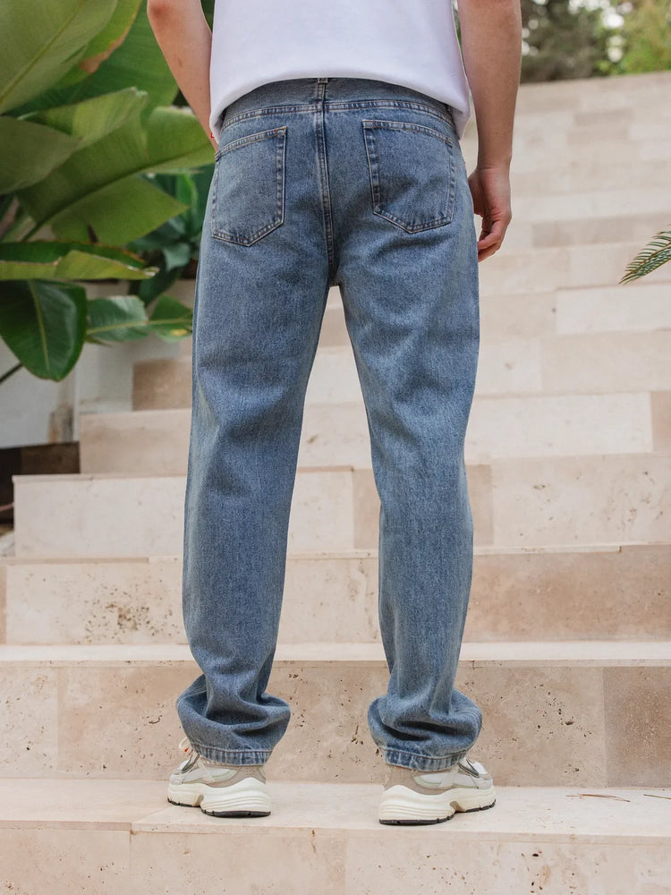 Jeans Straight Fit Azul Vintage para Mujer corte recto