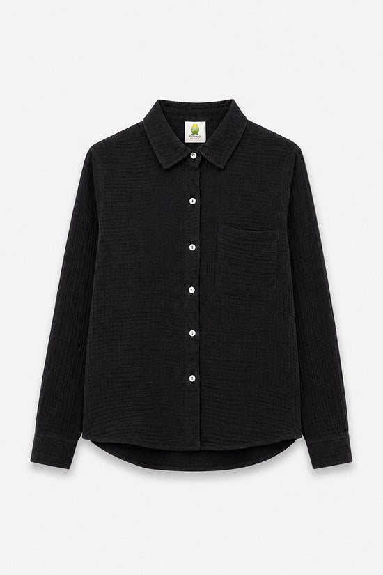 Camisa Oversize Texturizada Negra para Mujer vista frontal