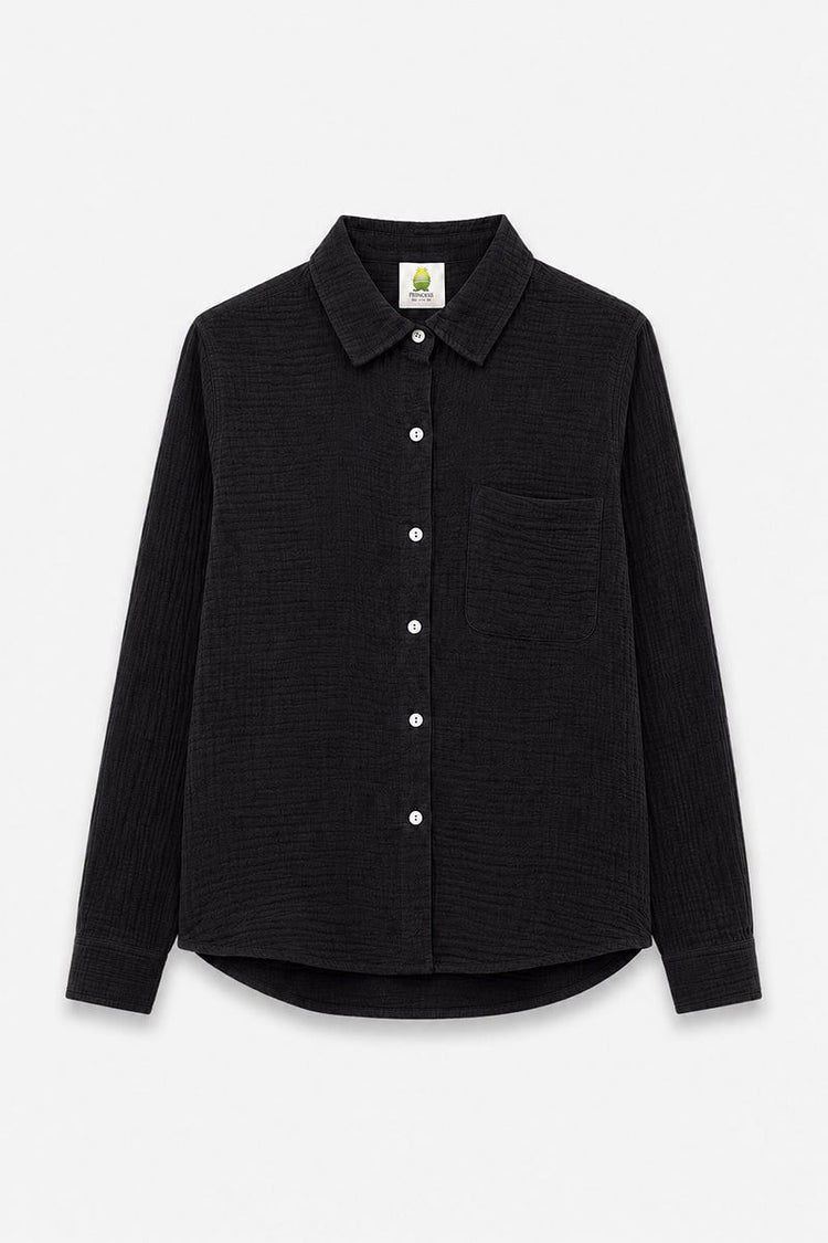 Camisa Oversize Texturizada Negra para Mujer vista frontal