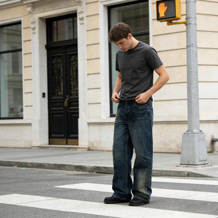 Jeans Retro de Pierna Ancha para Hombre