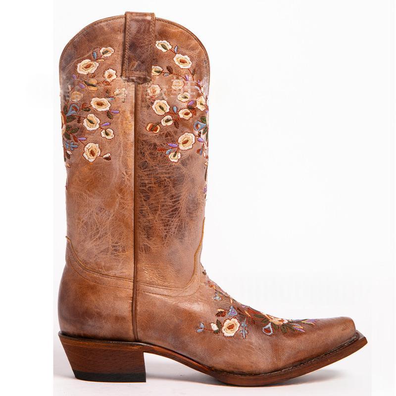 Botas Cowboy Bordadas Retro Bohemias para mujer