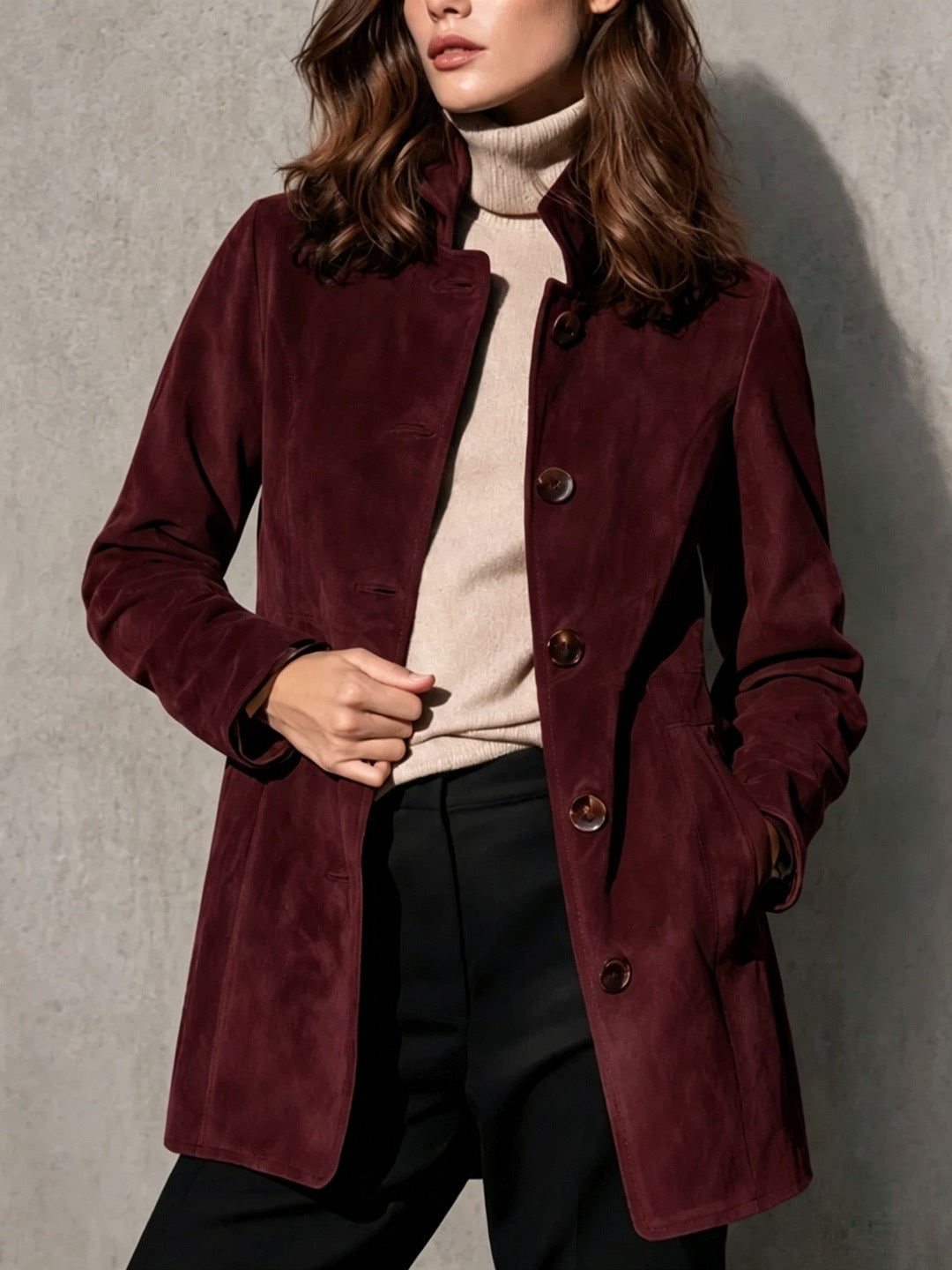 Abrigo Efecto Ante de Estilo Retro versátil