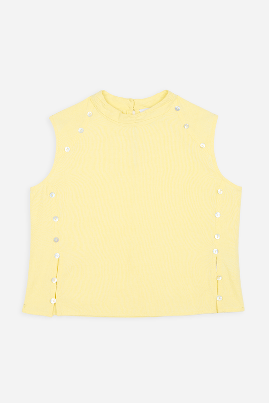 Top Amarillo de Punto con Botones para Mujer
