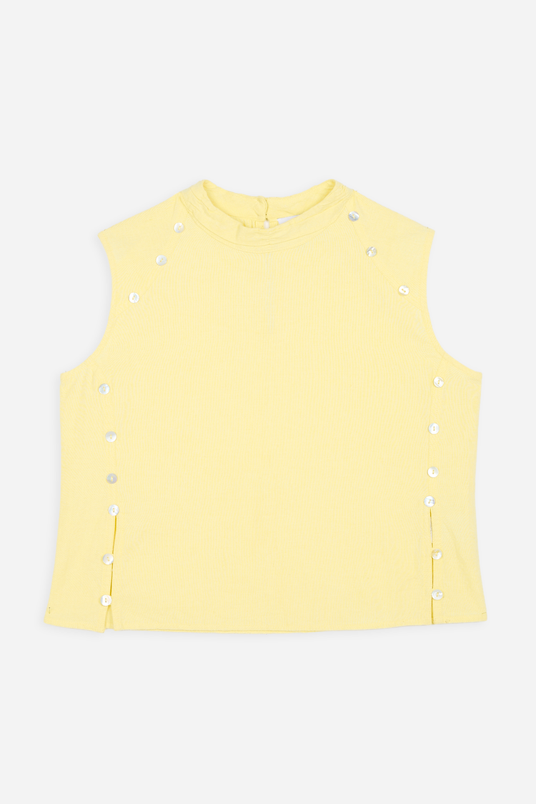 Top Amarillo de Punto con Botones para Mujer