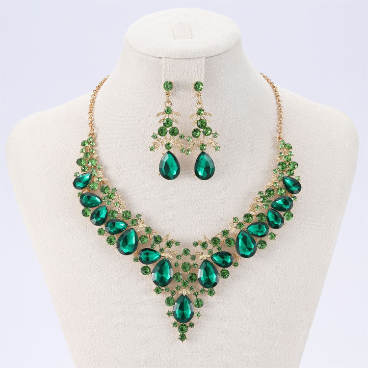 Conjunto de Collar y Pendientes de Hojas y Gotas para fiesta