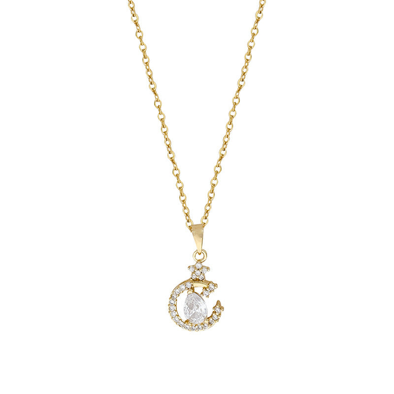 Collar de Circonita Estrella Luna y Gota con colgante