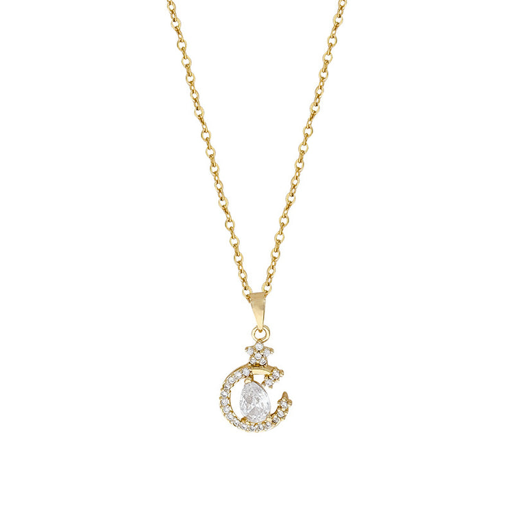 Collar de Circonita Estrella Luna y Gota con colgante