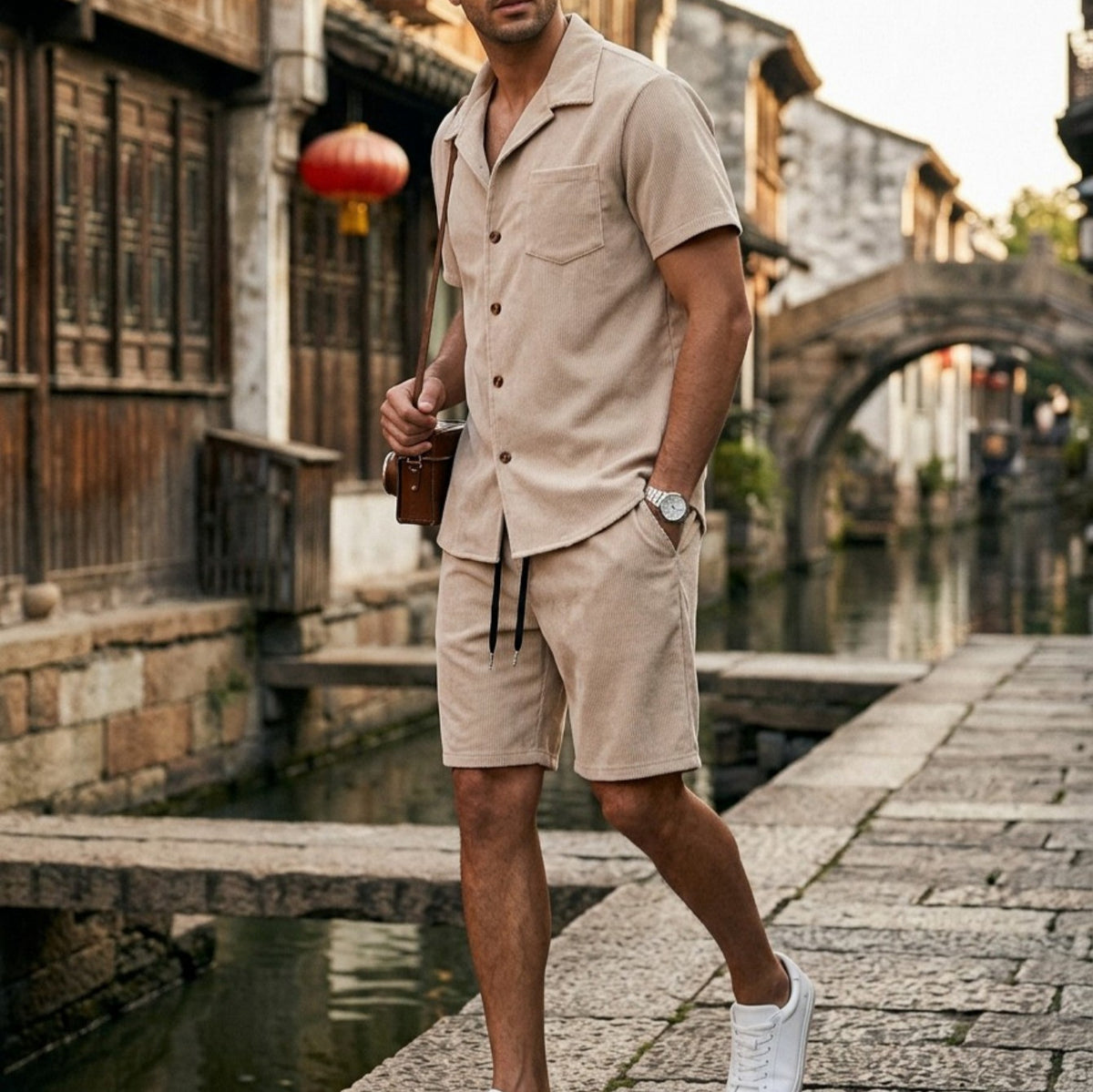 Conjunto Casual de Camisa y Shorts para Hombre manga corta