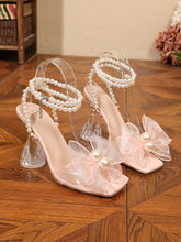 Sandalias de Tacón Grueso Transparentes con Perlas para mujer