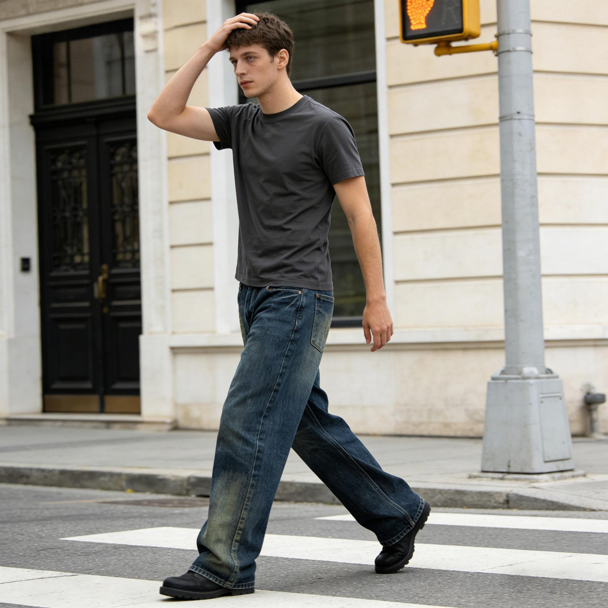 Jeans Retro de Pierna Ancha para Hombre casuales