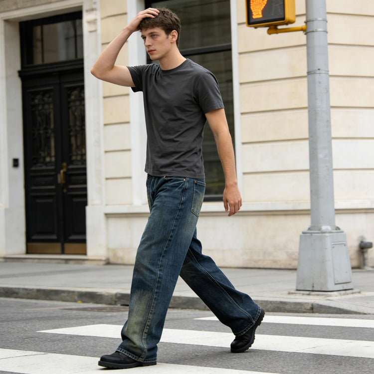 Jeans Retro de Pierna Ancha para Hombre casuales