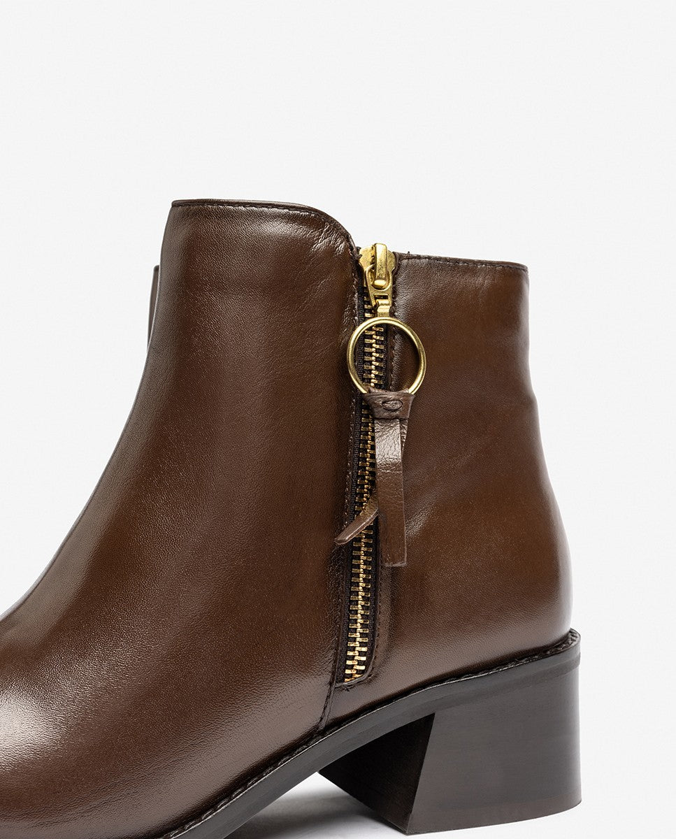Botines Chelsea Zip Marrón Chocolate para Mujer con cremallera