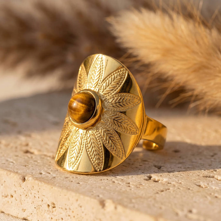 Anillo Golden Sun Ojo de Tigre para Mujer con piedra natural