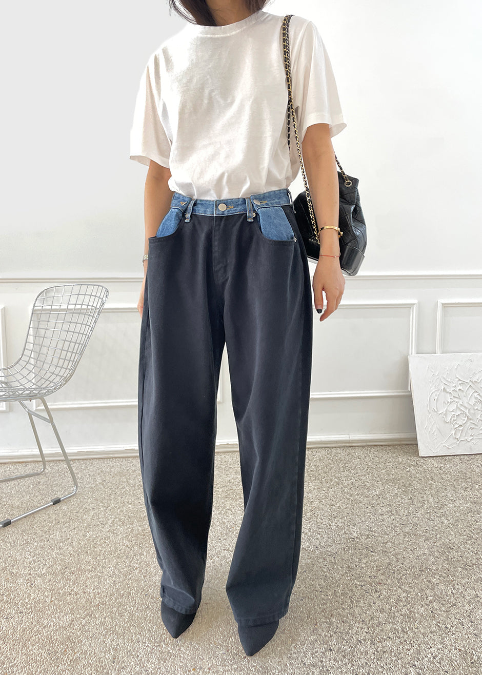 Pantalón Wide Leg Bicolor Denim para Mujer vista frontal