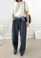 Pantalón Wide Leg Bicolor Denim para Mujer vista frontal