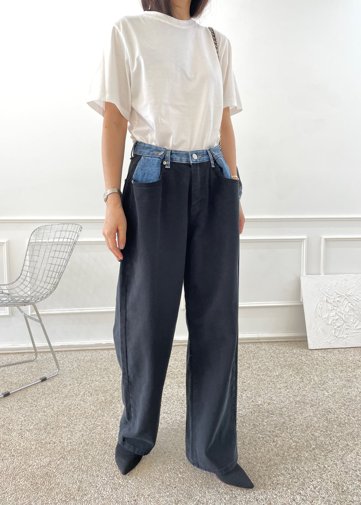 Pantalón Wide Leg Bicolor Denim para Mujer estilo urbano