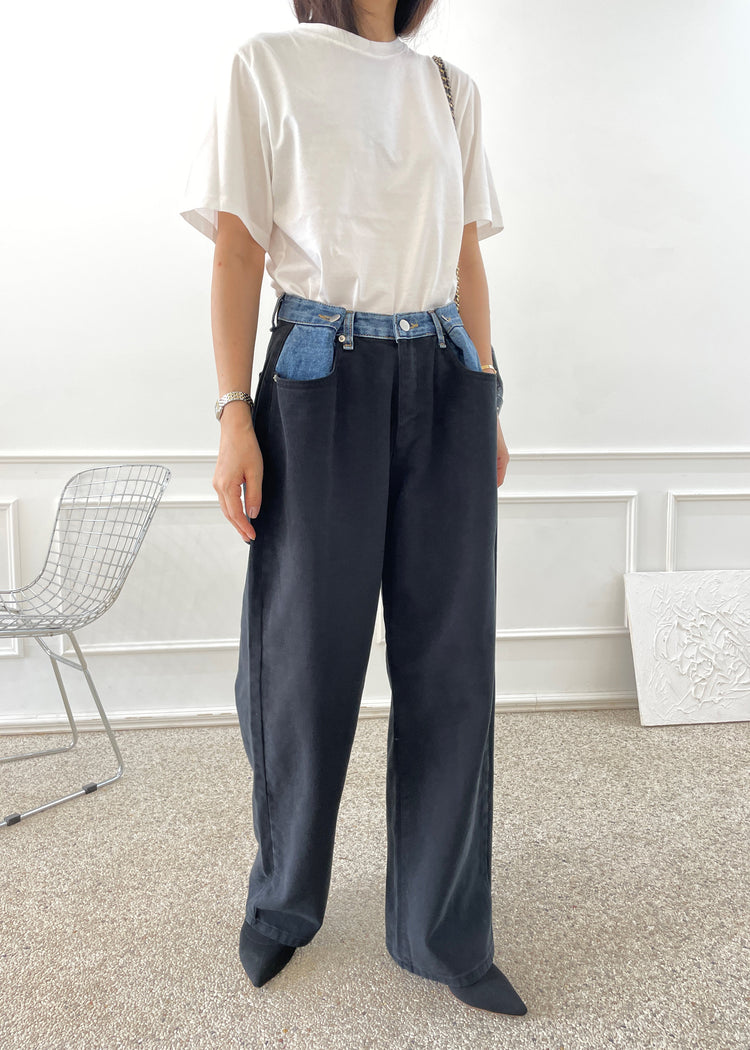 Pantalón Wide Leg Bicolor Denim para Mujer estilo urbano
