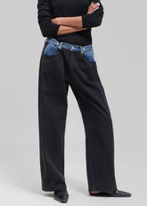 Pantalón Wide Leg Bicolor Denim para Mujer diseño bicolor