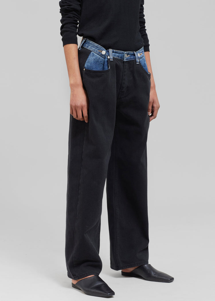 Pantalón Wide Leg Bicolor Denim para Mujer look streetwear