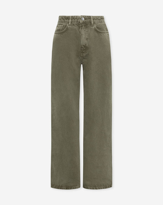 Jeans Wide Leg Verde Oliva para Mujer vista frontal