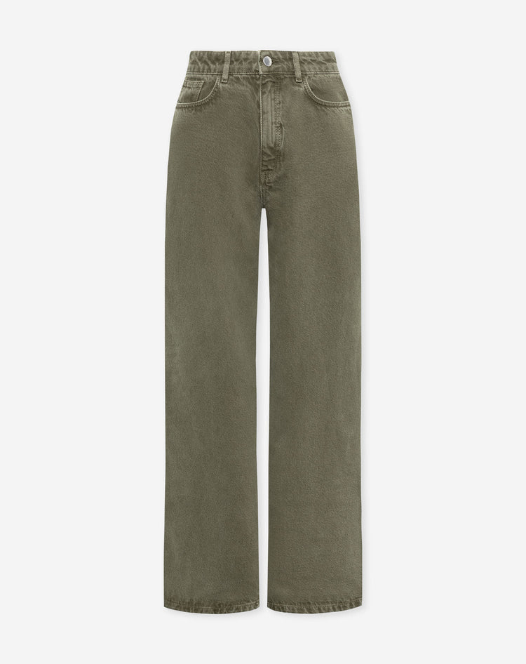 Jeans Wide Leg Verde Oliva para Mujer vista frontal