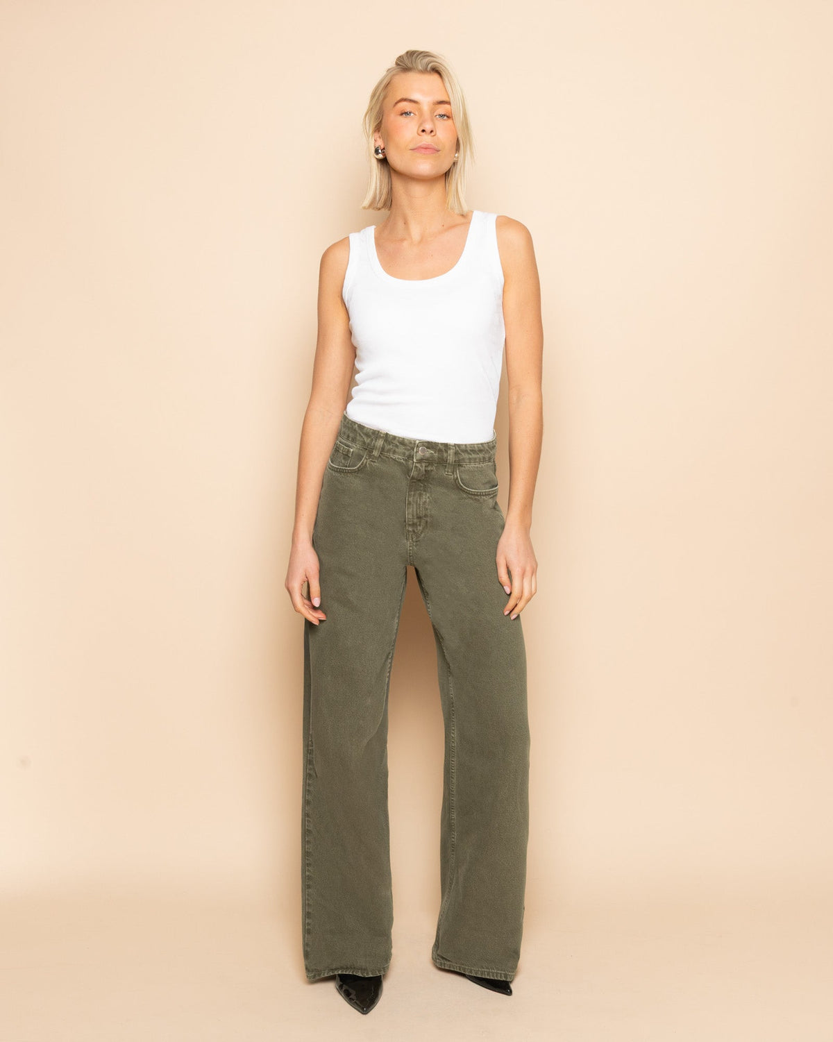 Jeans Wide Leg Verde Oliva para Mujer diseño denim