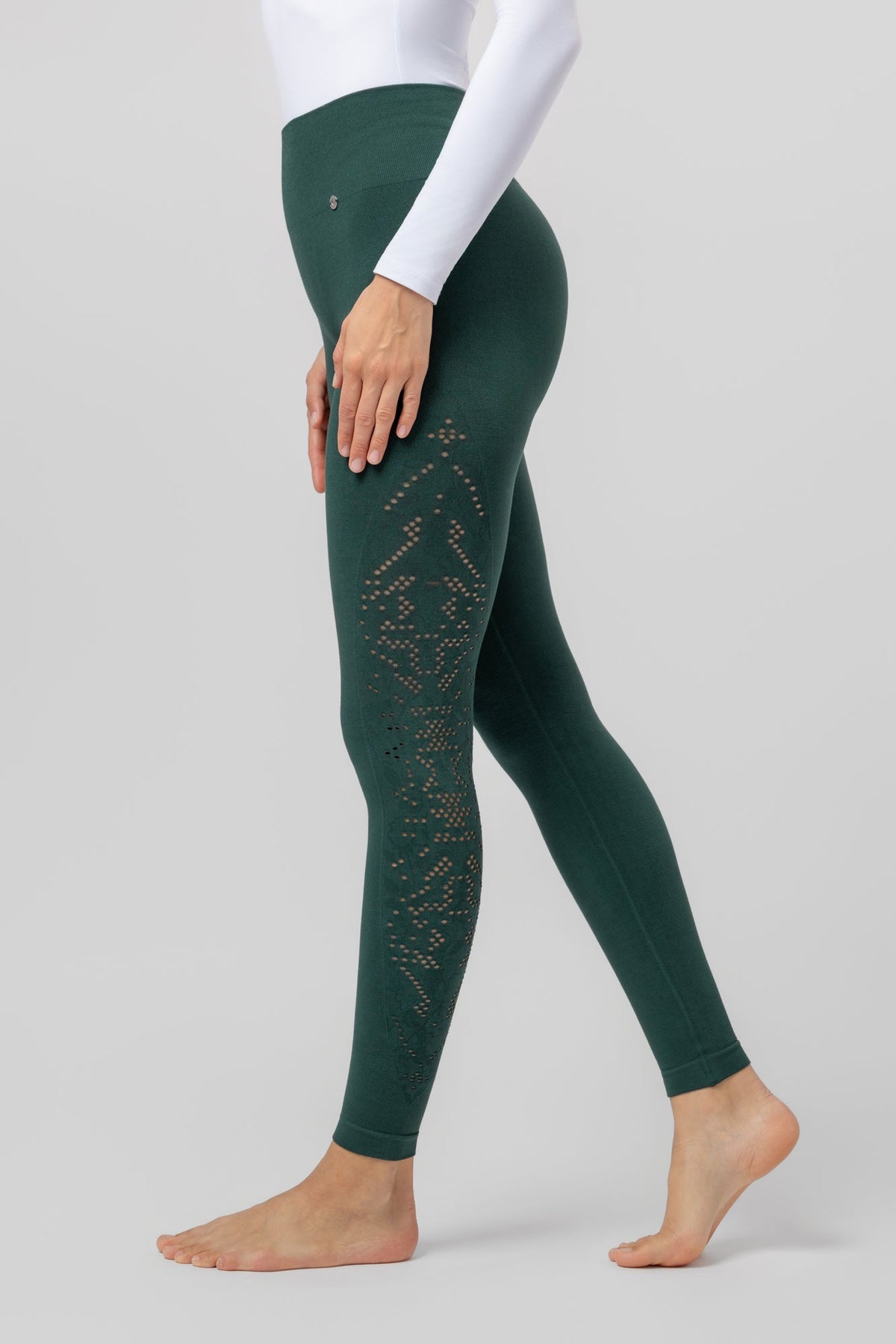 Leggings Verde Esmeralda con Detalle Perforado para Mujer ajustados