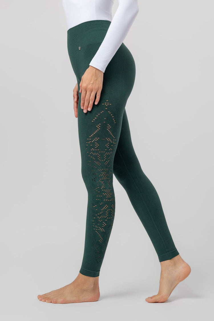 Leggings Verde Esmeralda con Detalle Perforado para Mujer ajustados