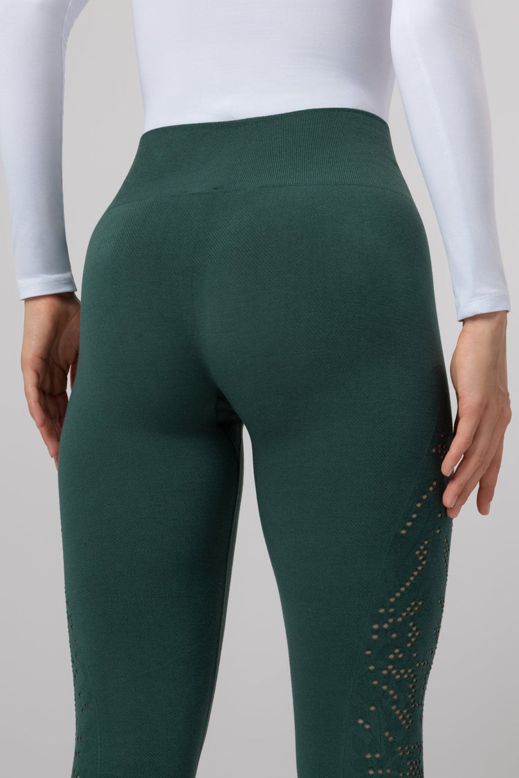 Leggings Verde Esmeralda con Detalle Perforado para Mujer de moda