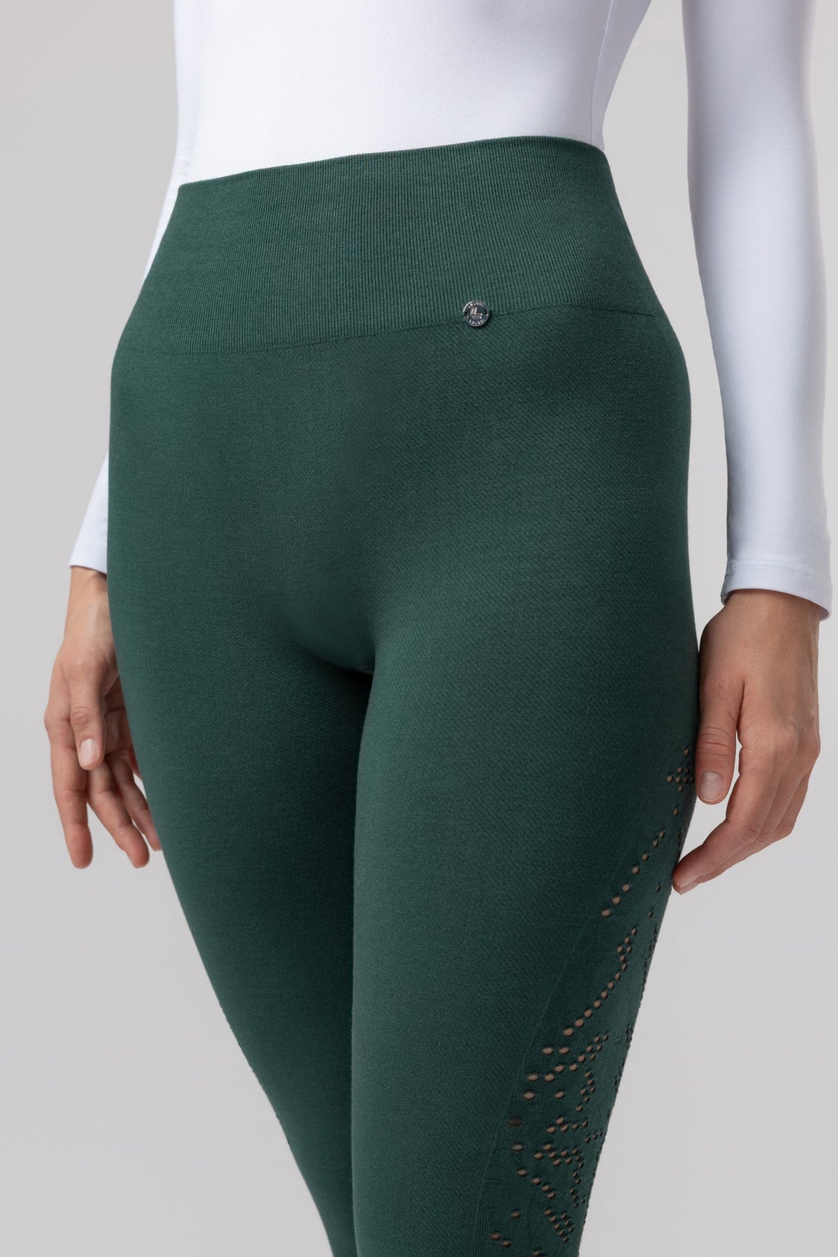 Leggings Verde Esmeralda con Detalle Perforado para Mujer casuales