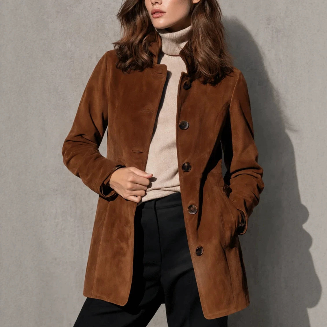 Abrigo Efecto Ante de Estilo Retro elegante
