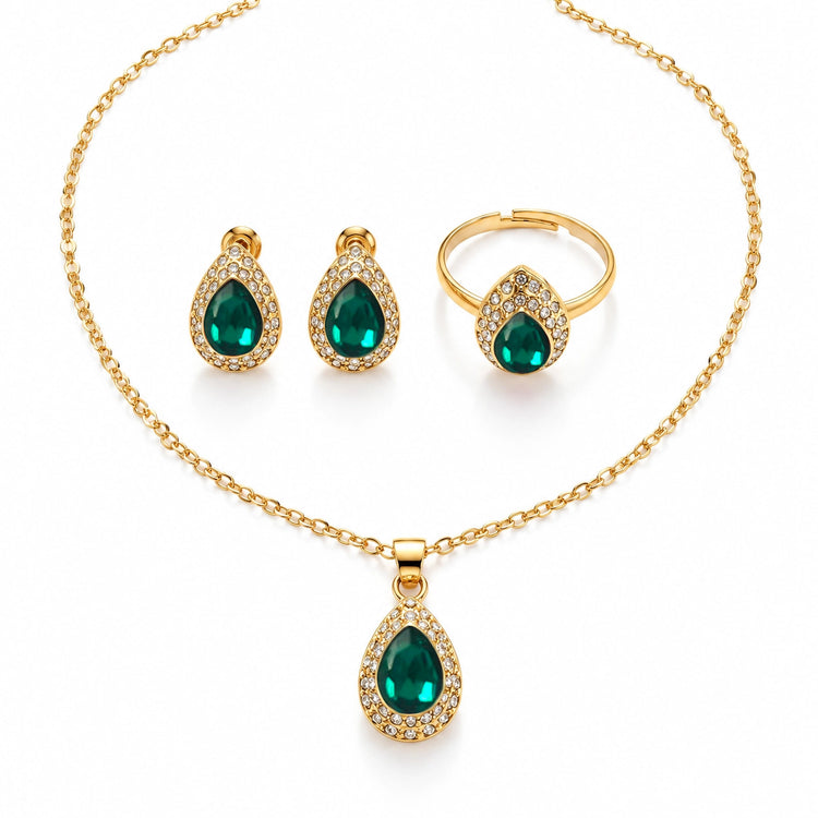 Conjunto de Joyas Vintage de Cristal en Forma de Gota elegante