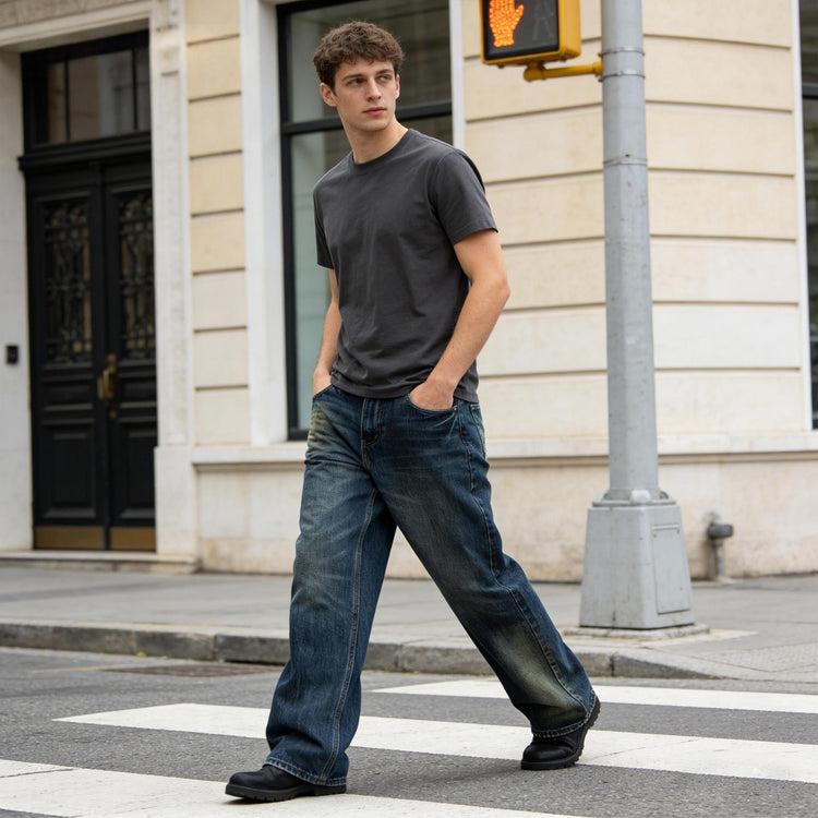 Jeans Retro de Pierna Ancha para Hombre modernos