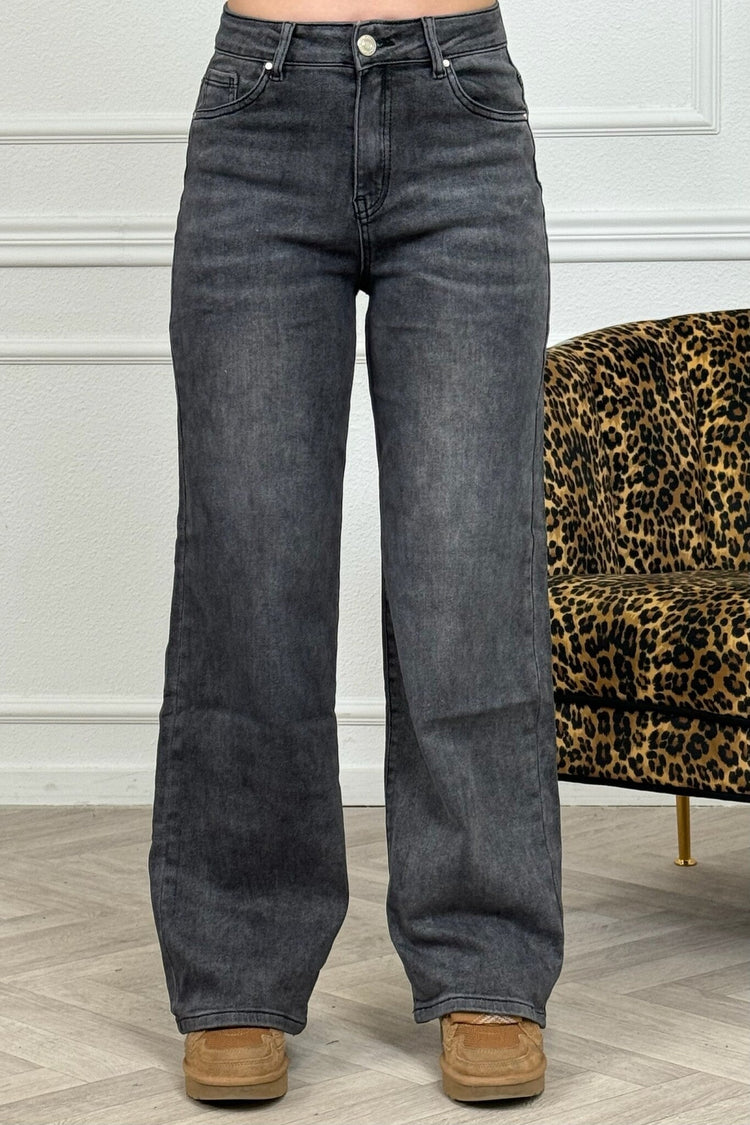 Jeans Wide Leg Vintage Gris Denim para Mujer detalle del pantalón