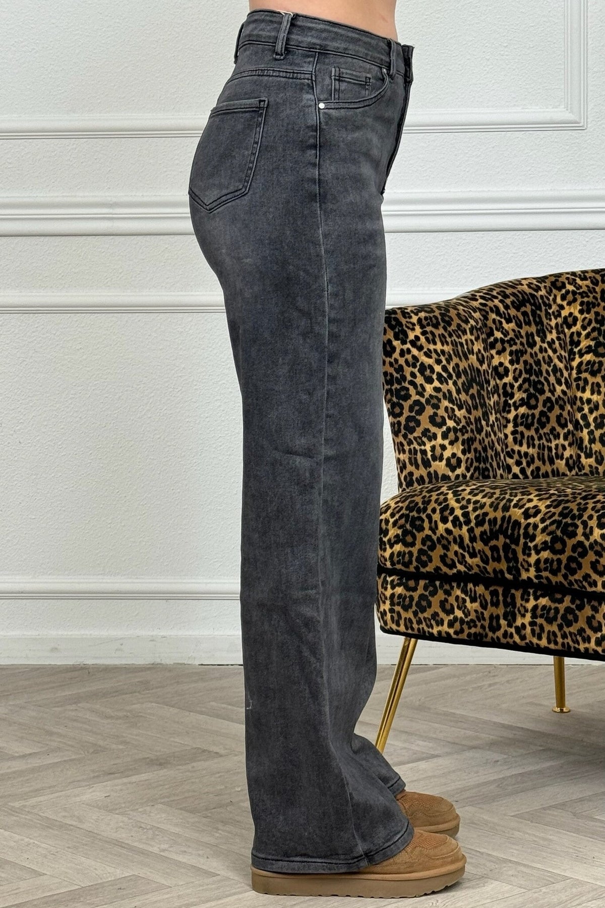 Jeans Wide Leg Vintage Gris Denim para Mujer vista trasera
