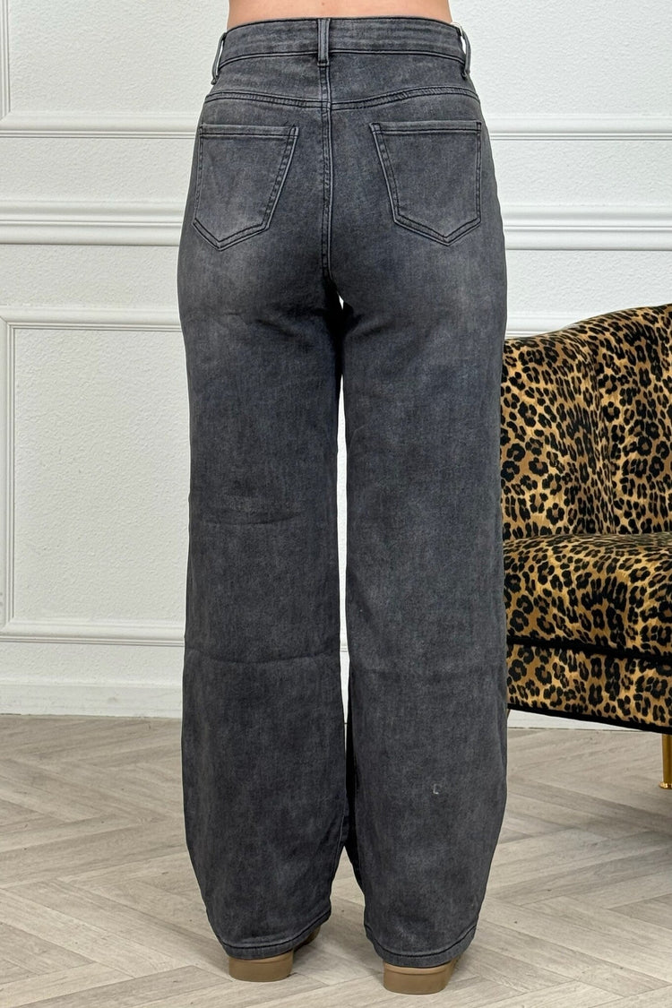 Jeans Wide Leg Vintage Gris Denim para Mujer diseño completo