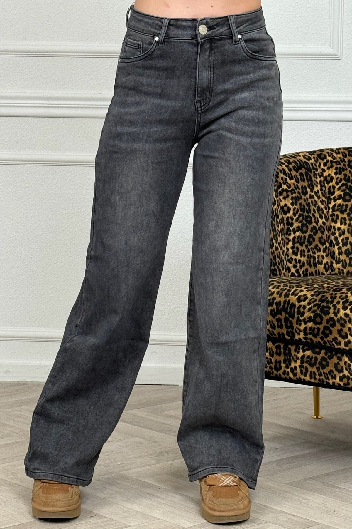 Jeans Wide Leg Vintage Gris Denim para Mujer vista frontal