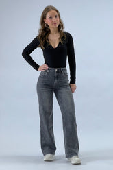 Jeans Wide Leg Vintage Gris Denim para Mujer pierna ancha