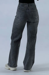 Jeans Wide Leg Vintage Gris Denim para Mujer tejido denim