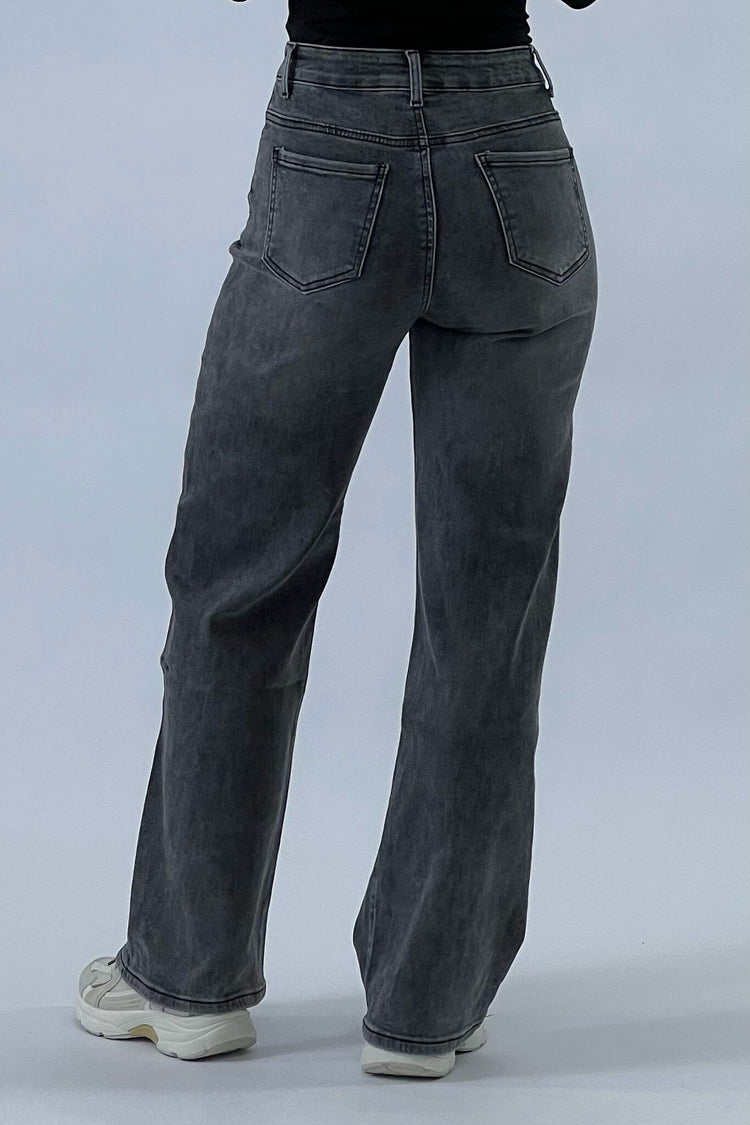 Jeans Wide Leg Vintage Gris Denim para Mujer tejido denim