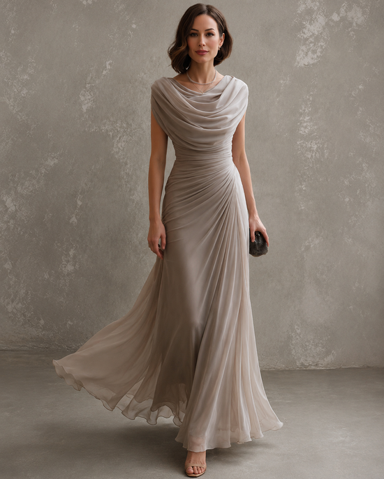 Vestido Largo Drapeado Elegance vista frontal completa