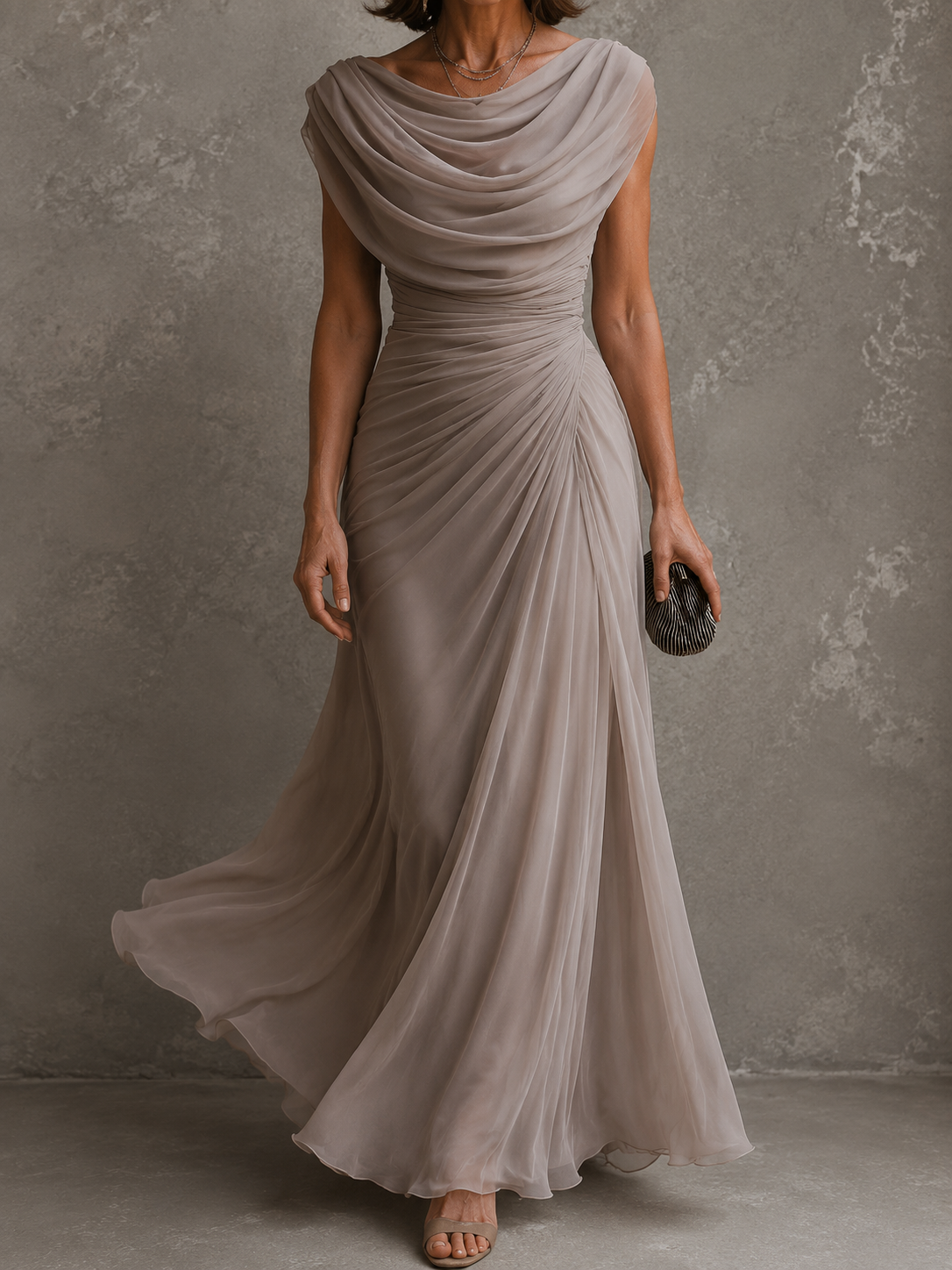 Vestido Largo Drapeado Elegance detalle de la caída fluida